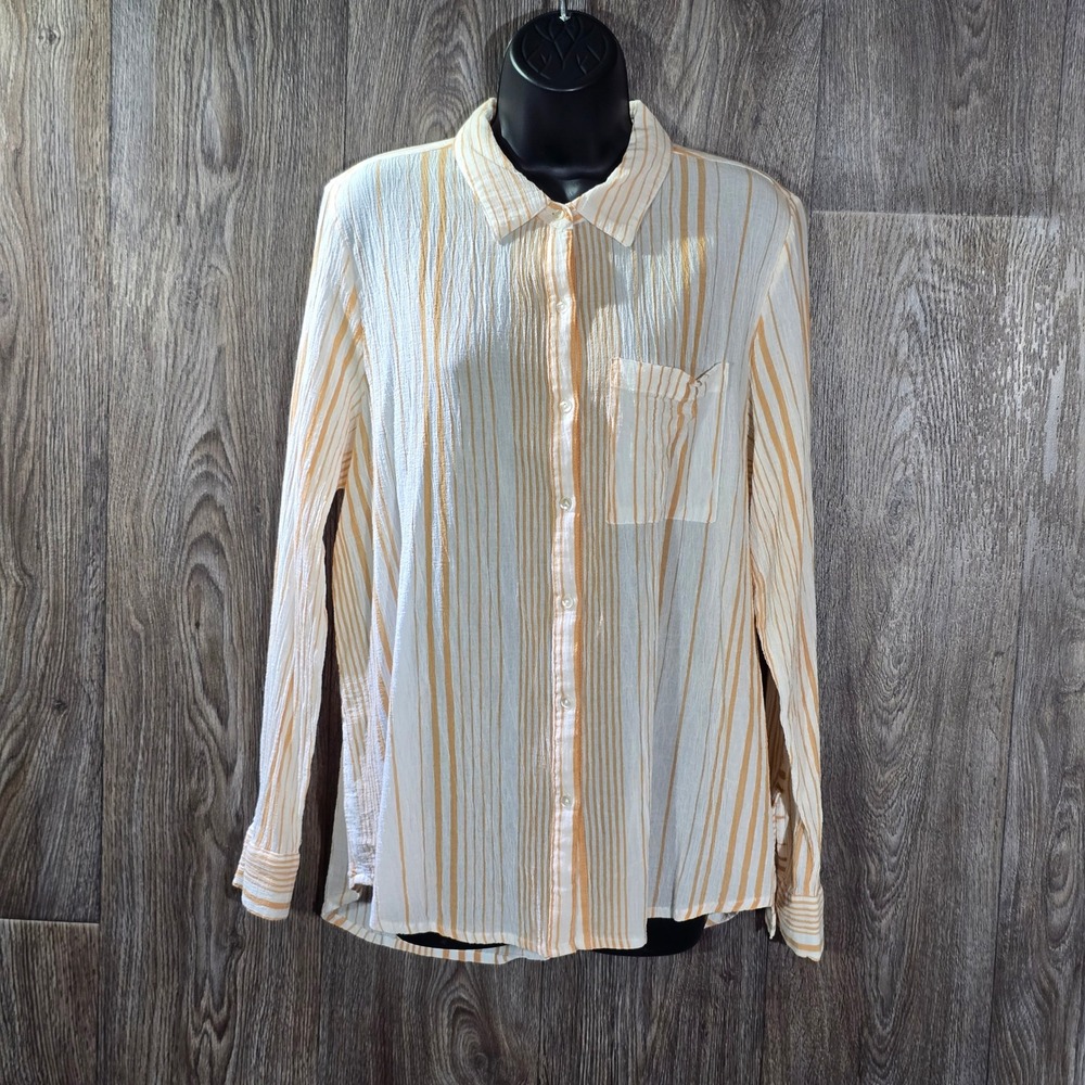 Sundance Striped Button Up Shirt Women's Size Large Long Sleeve Casual Cotton